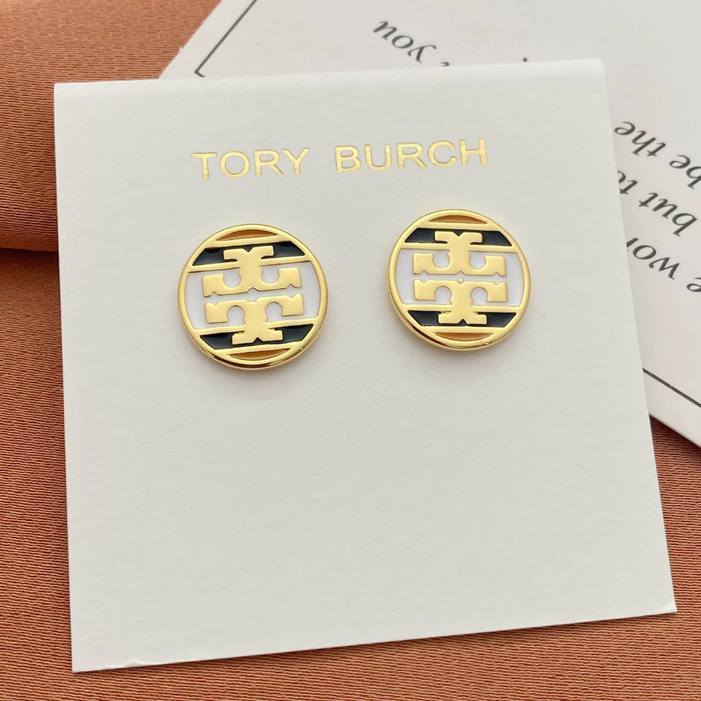 Tory Burch Letter Round Stud Earrings Metal Design